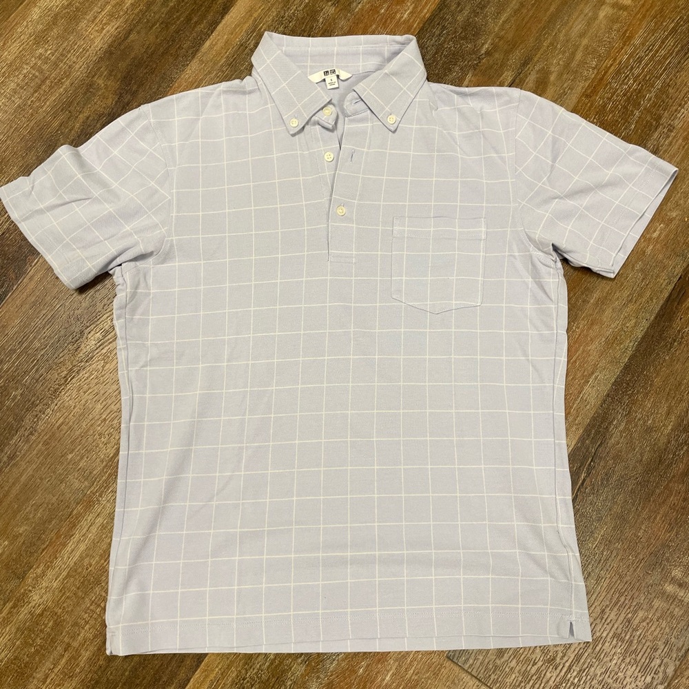 Uniqlo checked baby blue polo size small